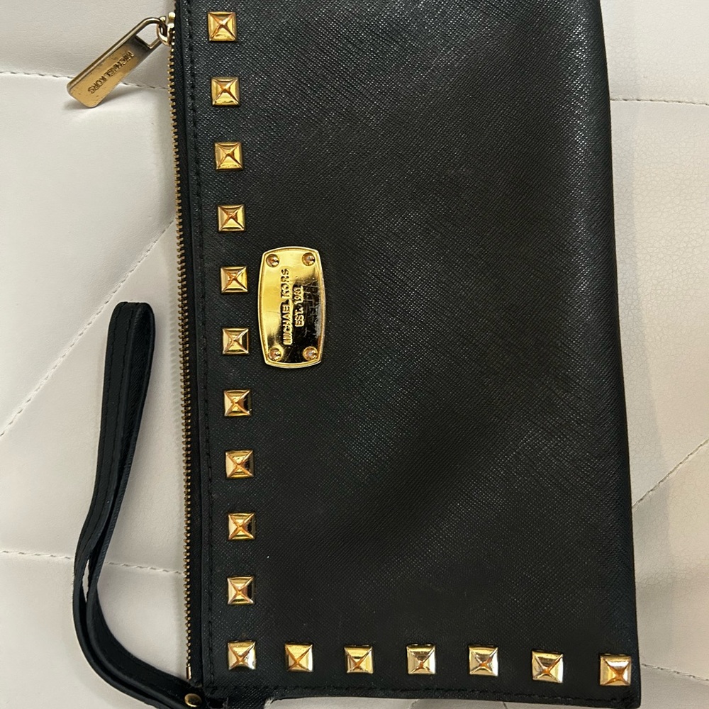 Michael Kors Black Clutch with Gold Accents